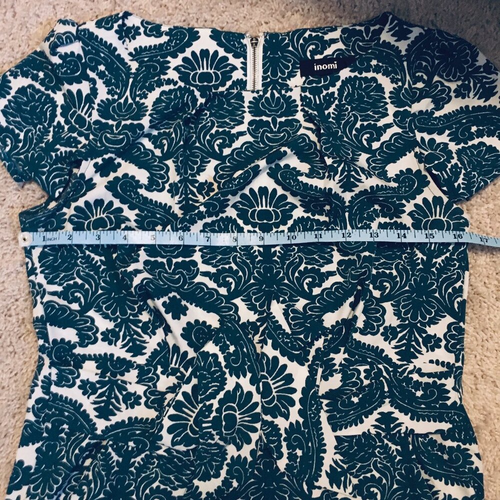 Teal Folksy Damask Print Short Sleeve Dress A-Line Kneelength - Picture 12 of 16